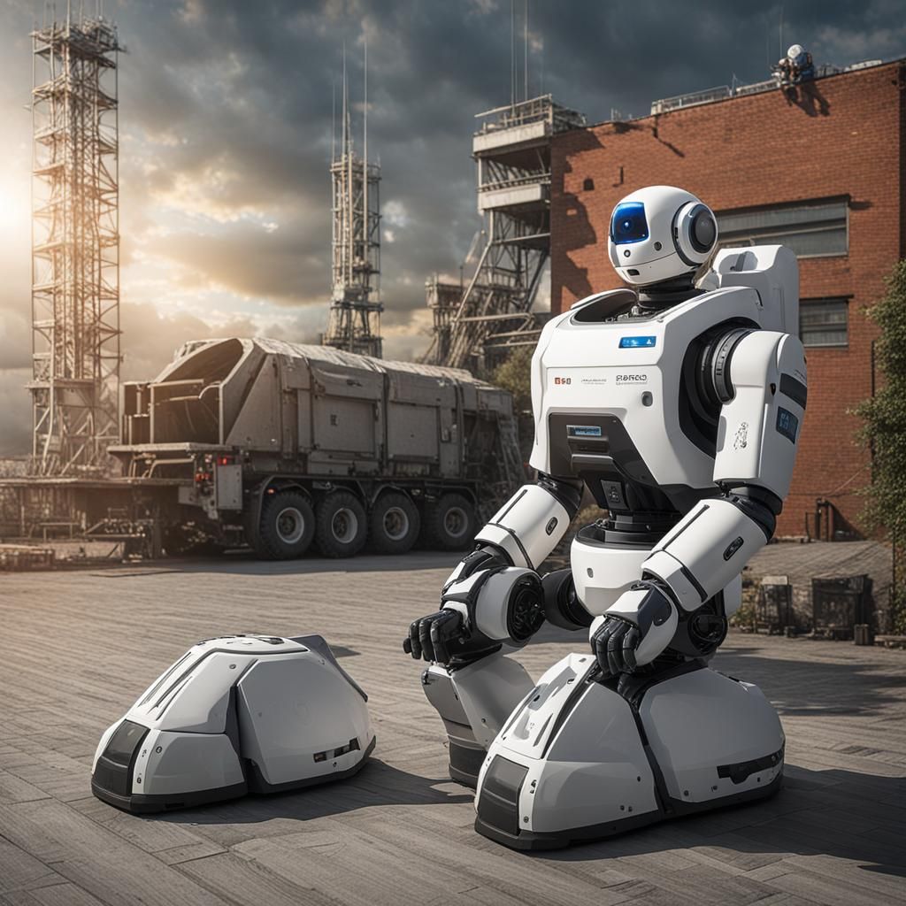 Mechanic Works on Robotic Friend in a cluttered Workshop