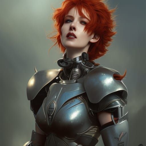 Redhead Elf Werewolf Gladiator in Cyberpunk City