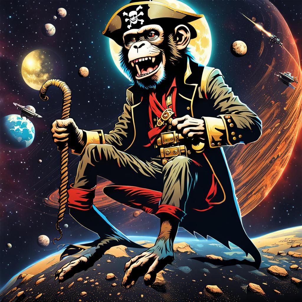 Pirate Monkey from Mars in Futuristic Watercolor