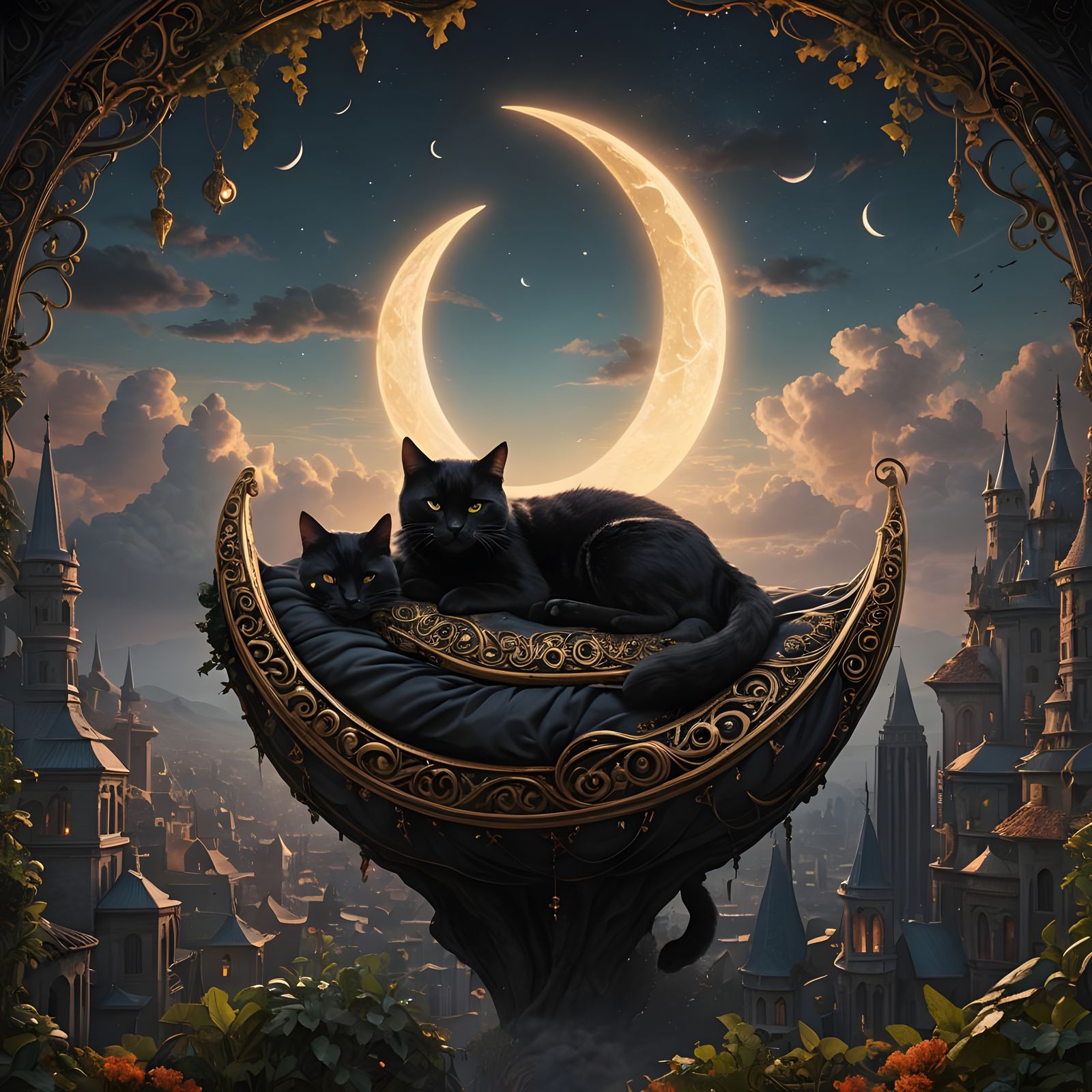 Epic Black Cat in Opulent Crescent Scene
