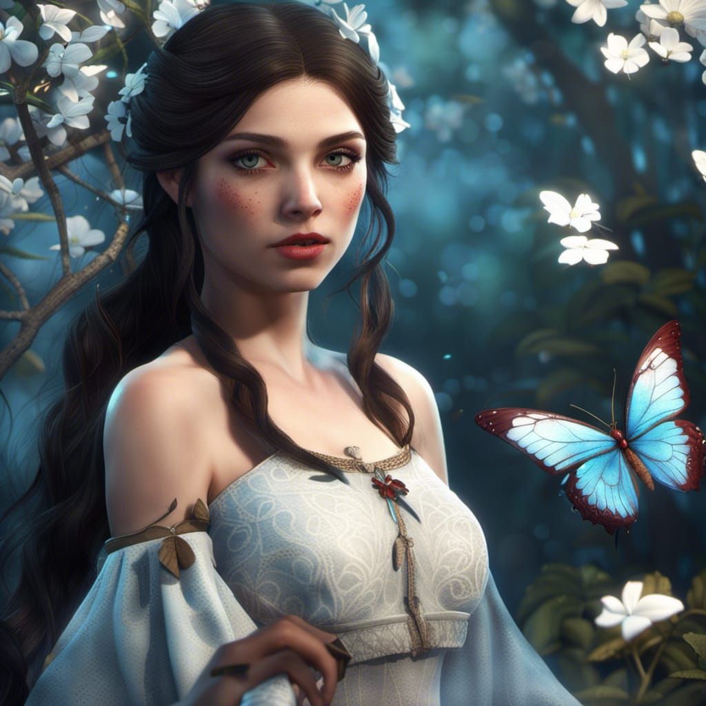 Ethereal Fairy Under a Tree, Frozen in Time