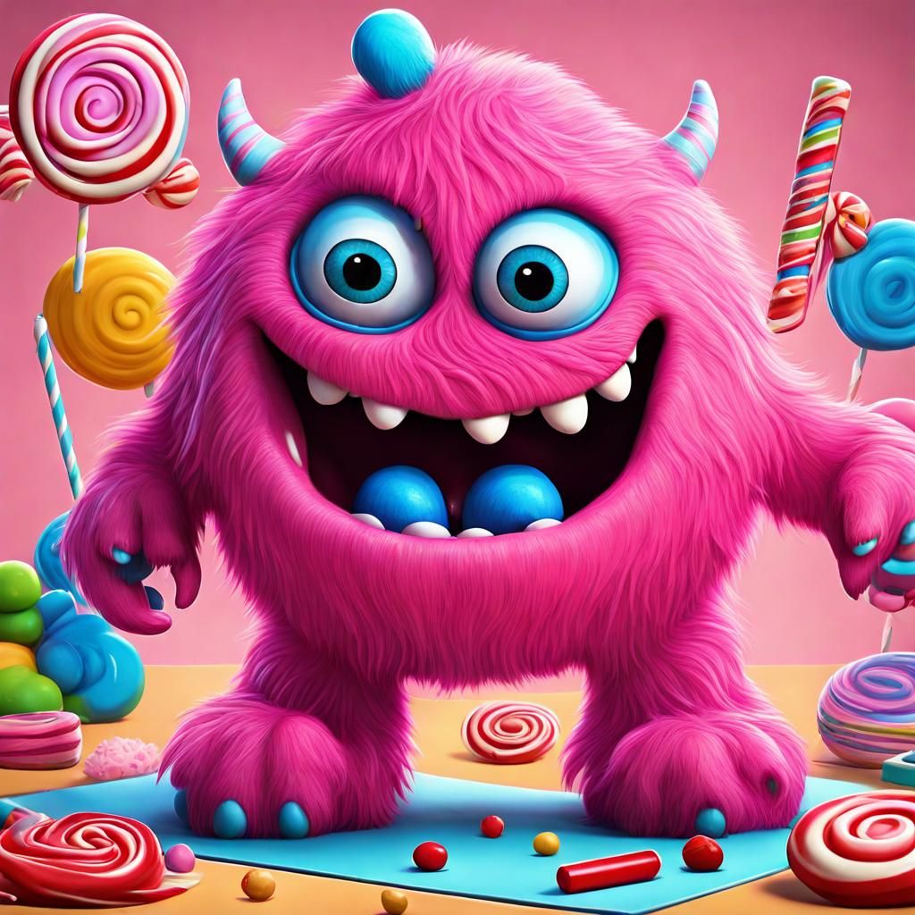 Whimsical Pink Yeti Meets Red and Blue Teacher in Candy Art...