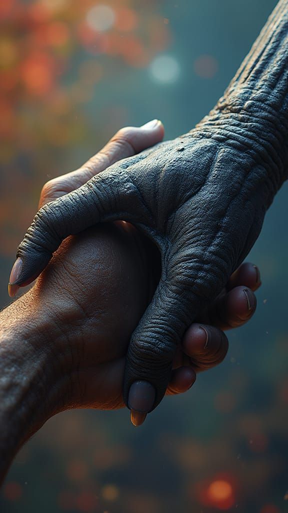 Hyperrealistic Alien and Human Hands in Intimate Embrace