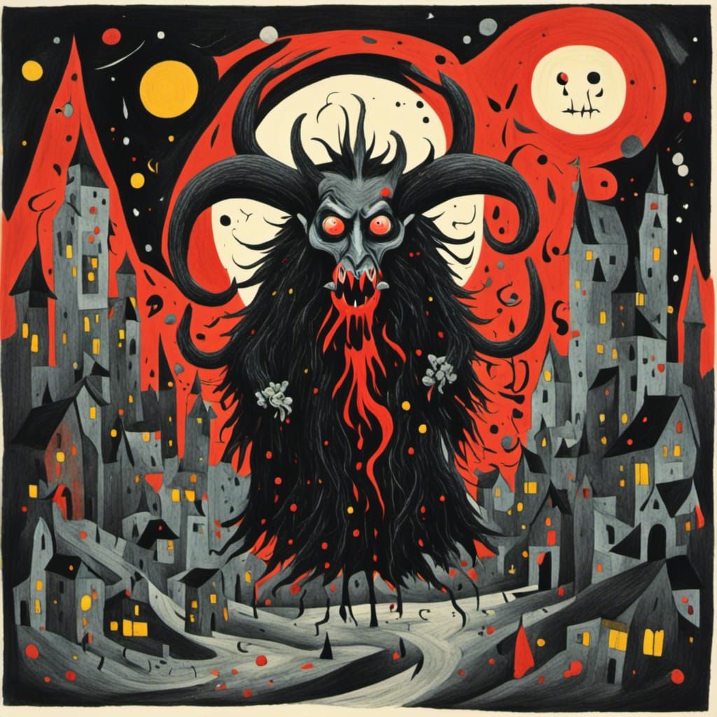 Surrealistic Painting of Krampus in Dark Demonic Style