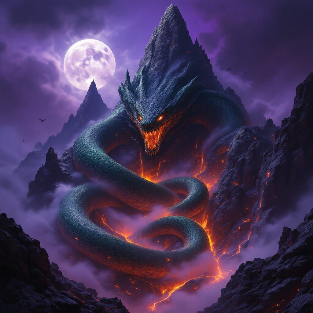 Dark Purple Haze Shrouds Ancient Mountain Fortress in Obsidi...