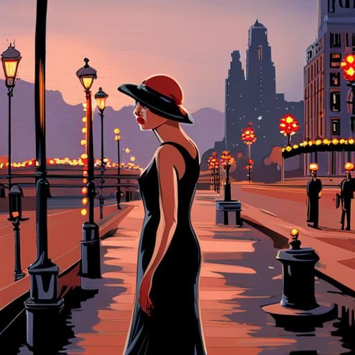 Moody Art Deco Promenade Scene
