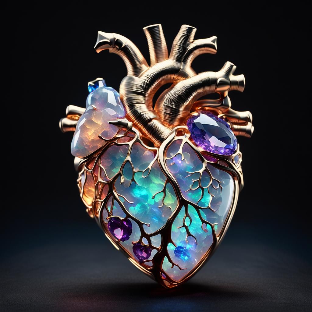 Hyper-Realistic Jewel-Encrusted Heart in Glowing Beauty