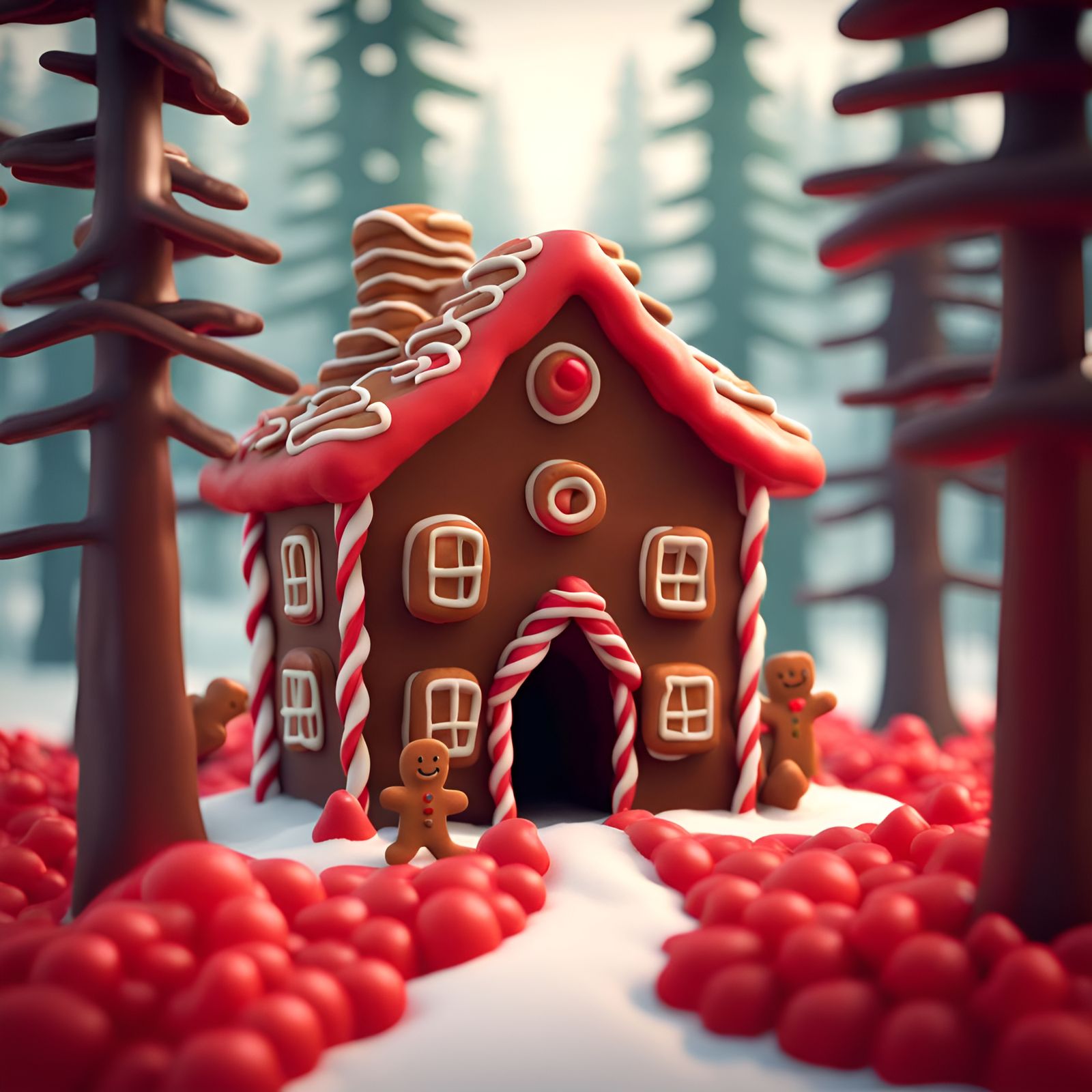 Surreal Christmas Cabin Scene in 3D Animation