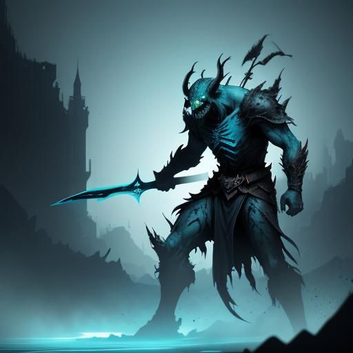 Cyan Zombie Wields Markers in Vibrant Fantasy Concept Art