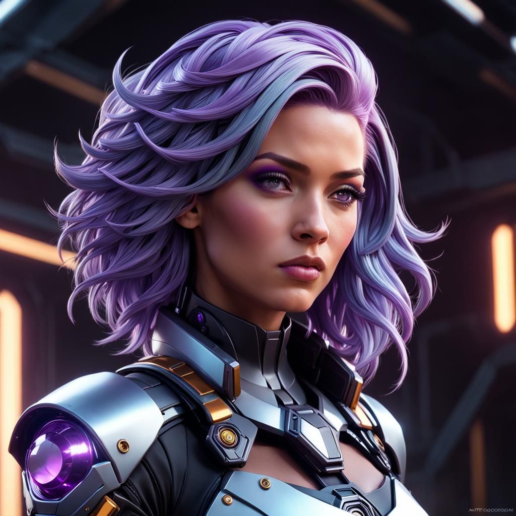 Elegant Sci-Fi Engineer in Amethyst Hues