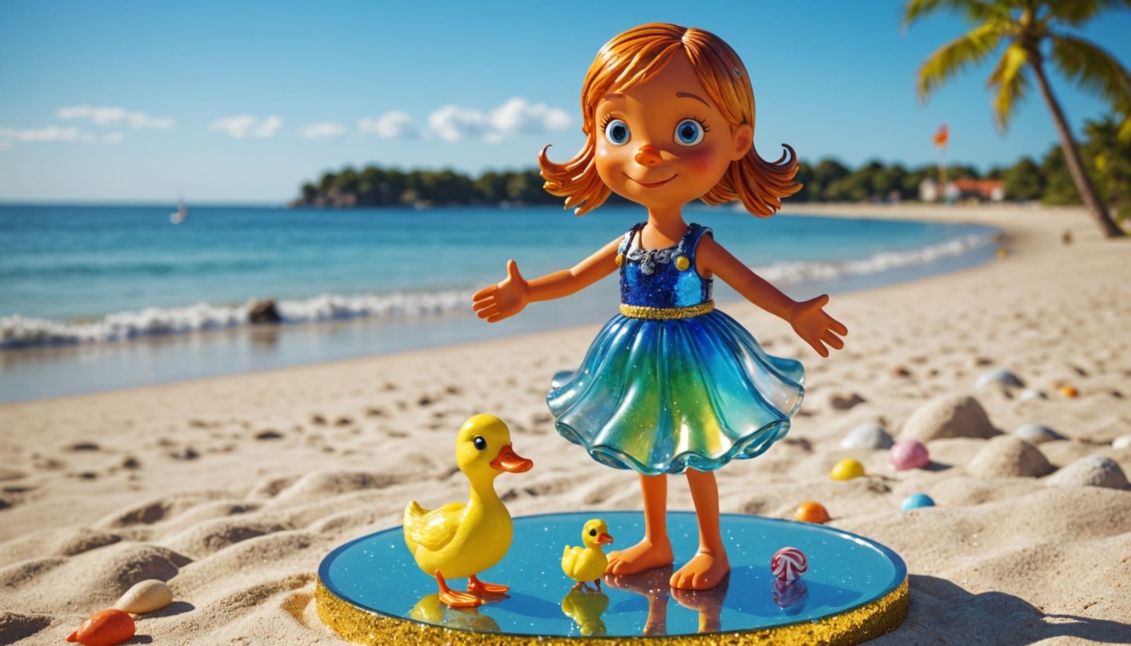 Whimsical Glass Sculpture of Pippi Långstrump in Beach Parad...