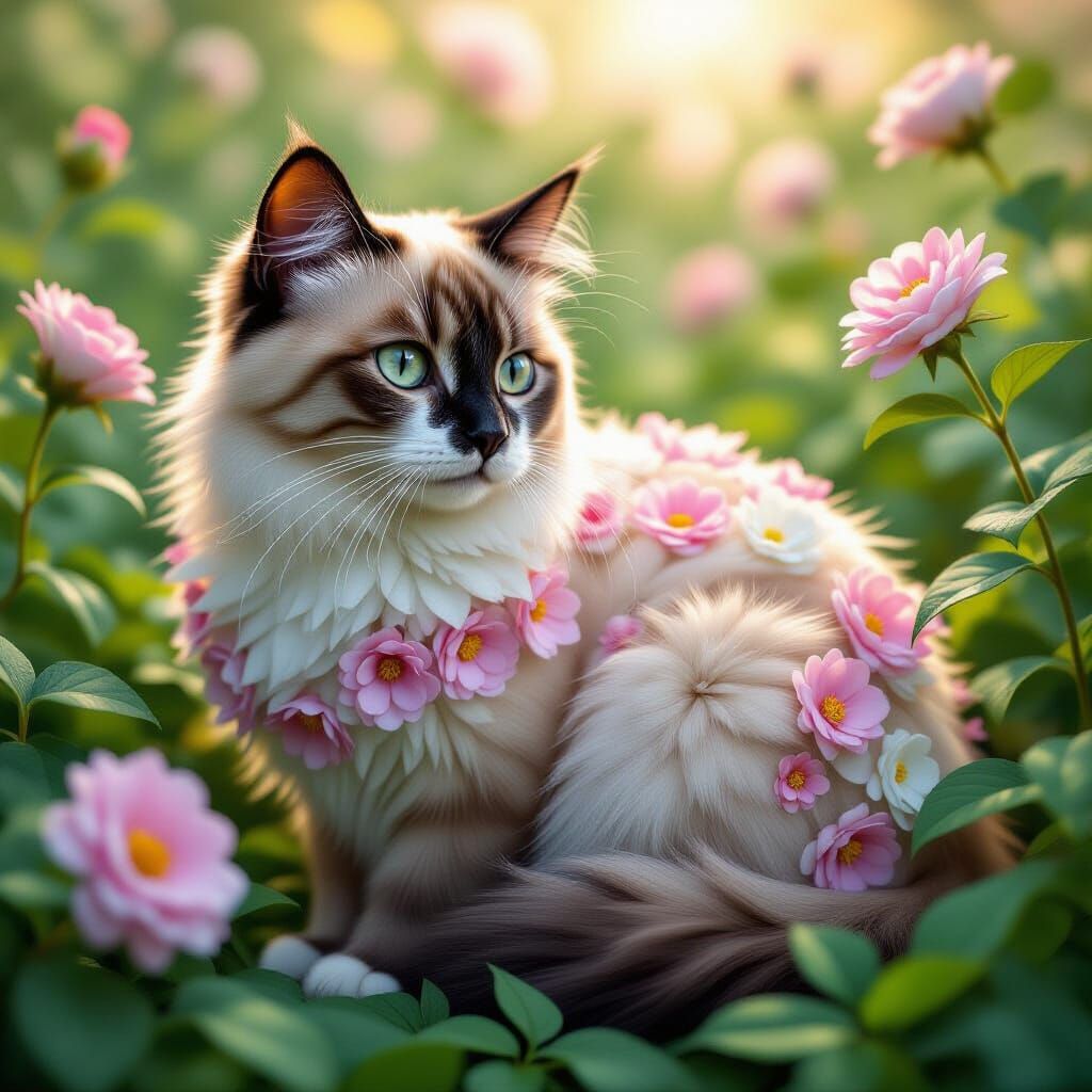 Floral Cat in Enchanted Garden