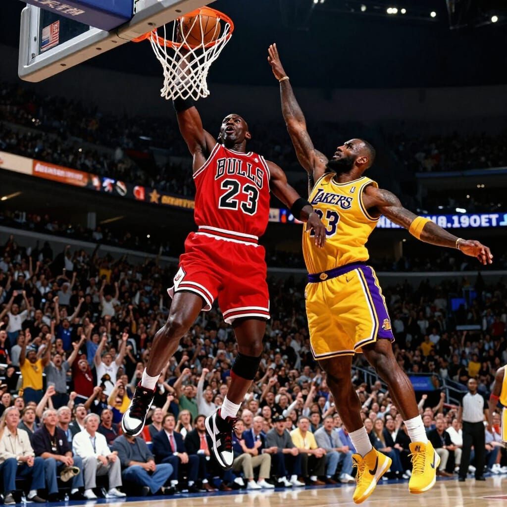 Michael Jordan Dunks on LeBron James in Hyperrealism