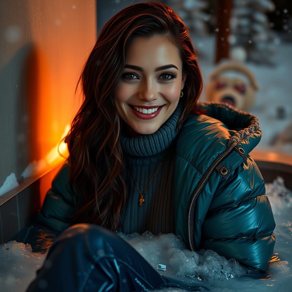 Elegant Winter Wonderland Hot Tub Scene in Hyper-Realistic S...