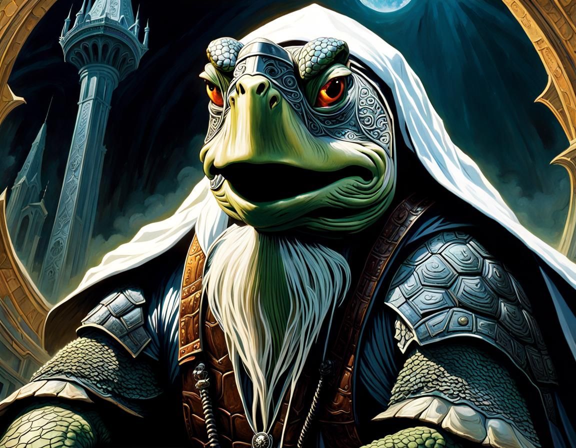 Anthropomorphic Turtle as Saruman, Tower Backdrop