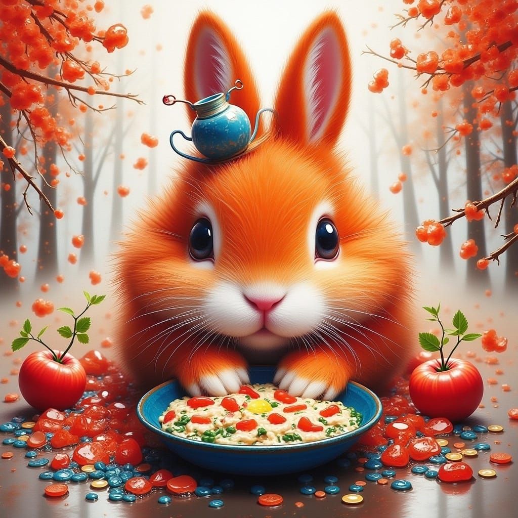 Vibrant Rabbit Graffiti Art in High Contrast Colors