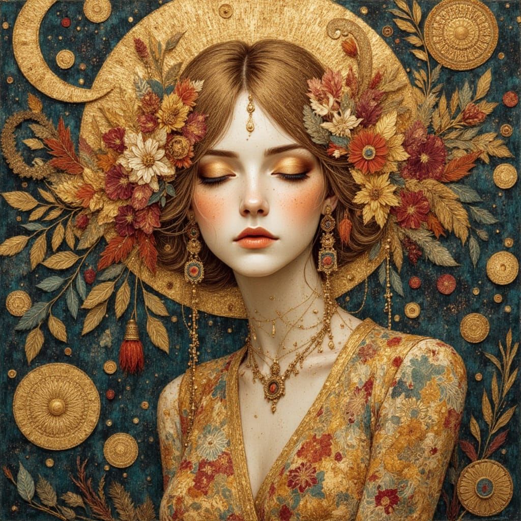 Nature Goddess Adorned with Earthy Pastels