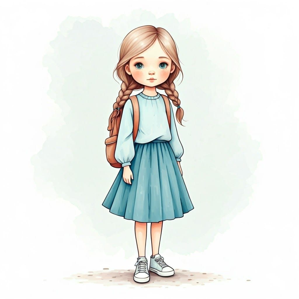Ethereal Young Girl in Whimsical Watercolor Style