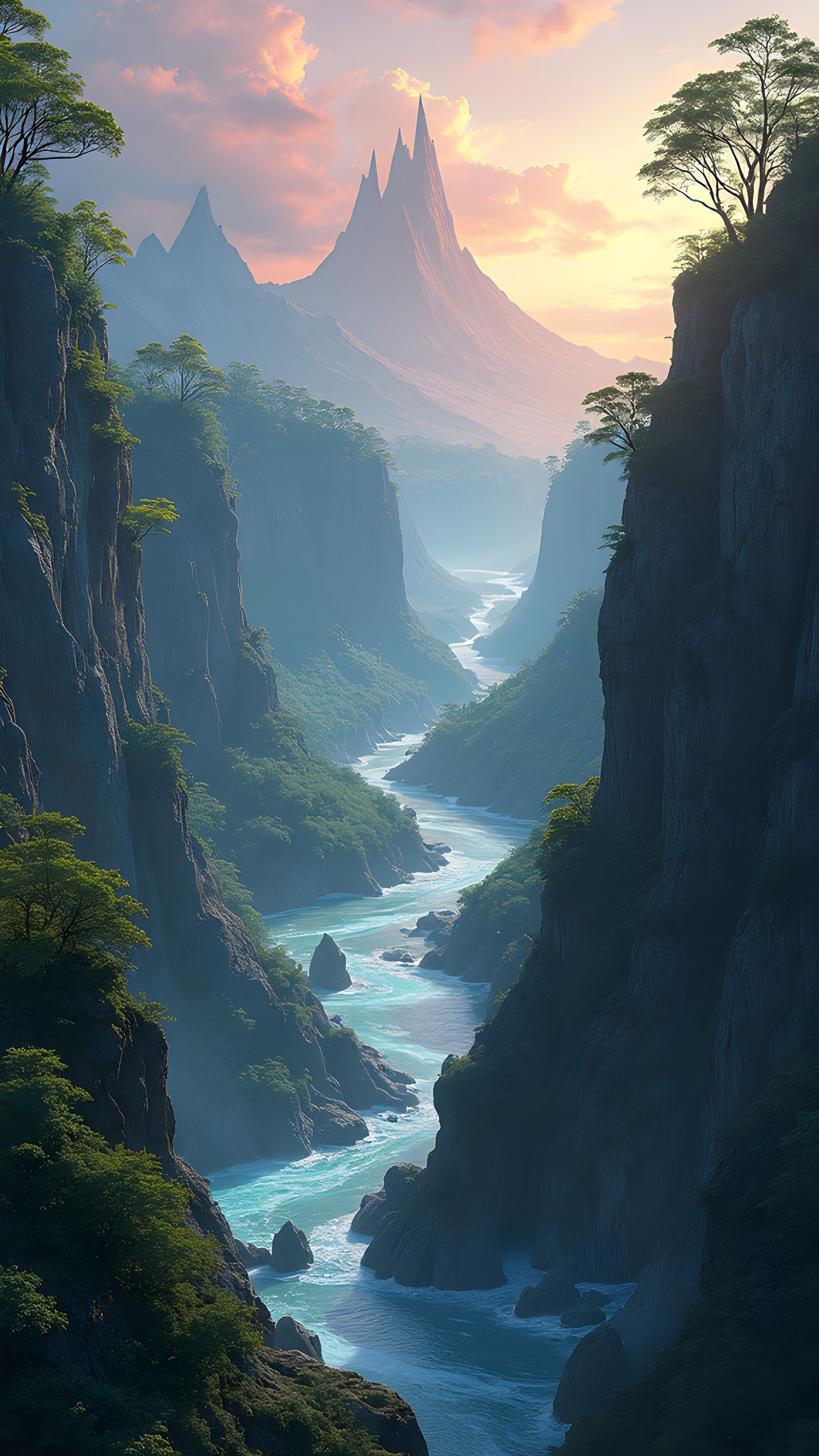 Ethereal Canyons of Parchment Realms in Cyberpunk Fantasy St...