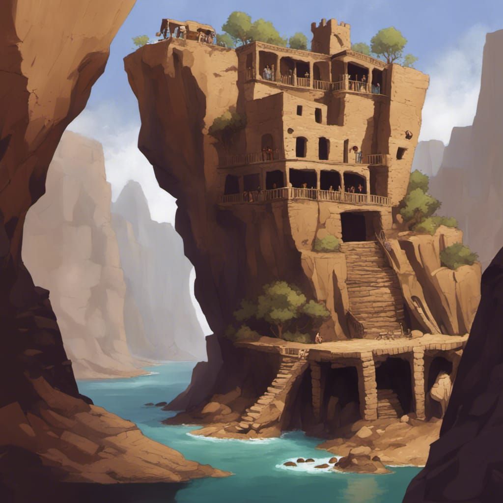 Fantasy Cliff Dwellers of Ancient Pueblo