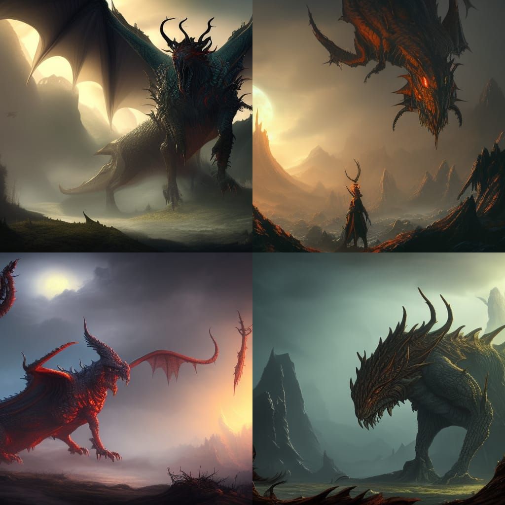 Epic Fantasy Dragon Confronts Brave Warrior in a Dazzling Ma...