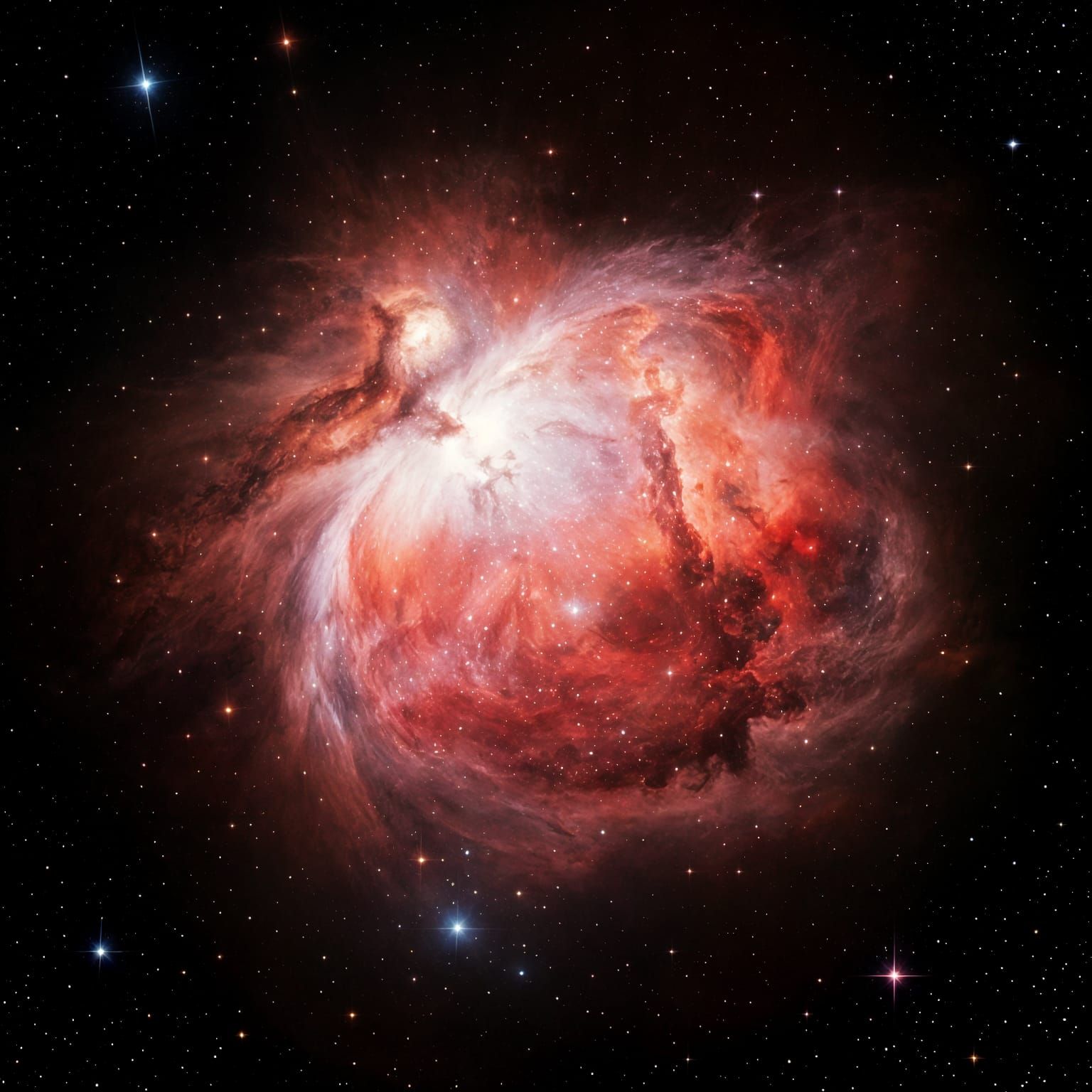 Vibrant Red Gaseous Nebula with Thousands of Stars