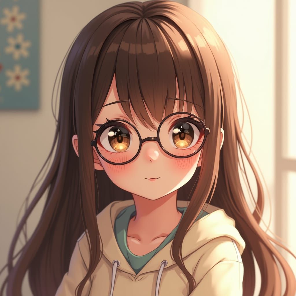 Adorable Girl with Brown Hair and Round Glasses
