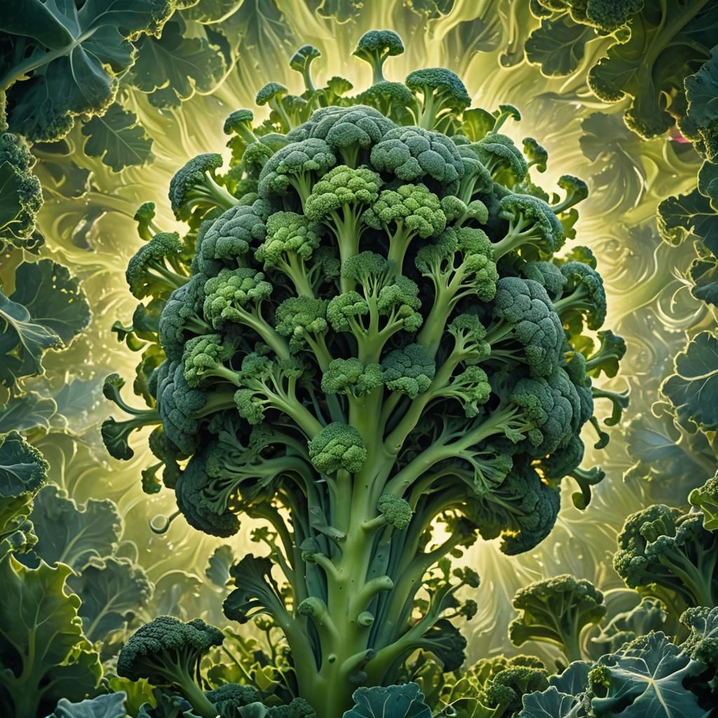 Surrealist Dreamscape with Iridescent Broccoli and Psychedel...