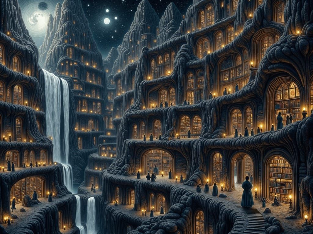 Cosmic Library in Starstorm: A Photorealistic Panorama