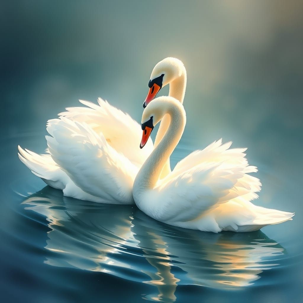 Majestic Swans in Gentle Love Pose