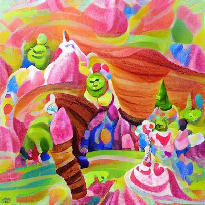 Whimsical Shrek in a Vibrant Candyland Wonderland