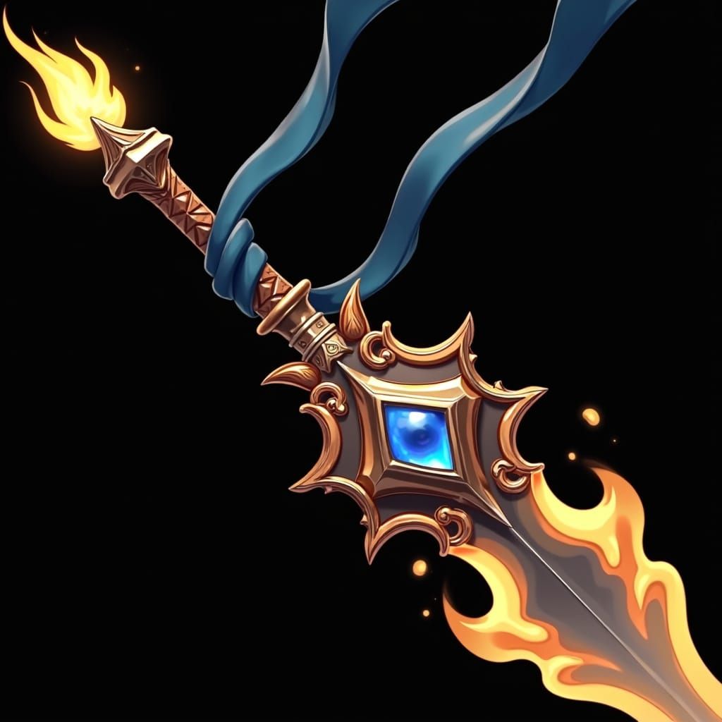 Magical Sword with Blue Gemstone in Anime Style