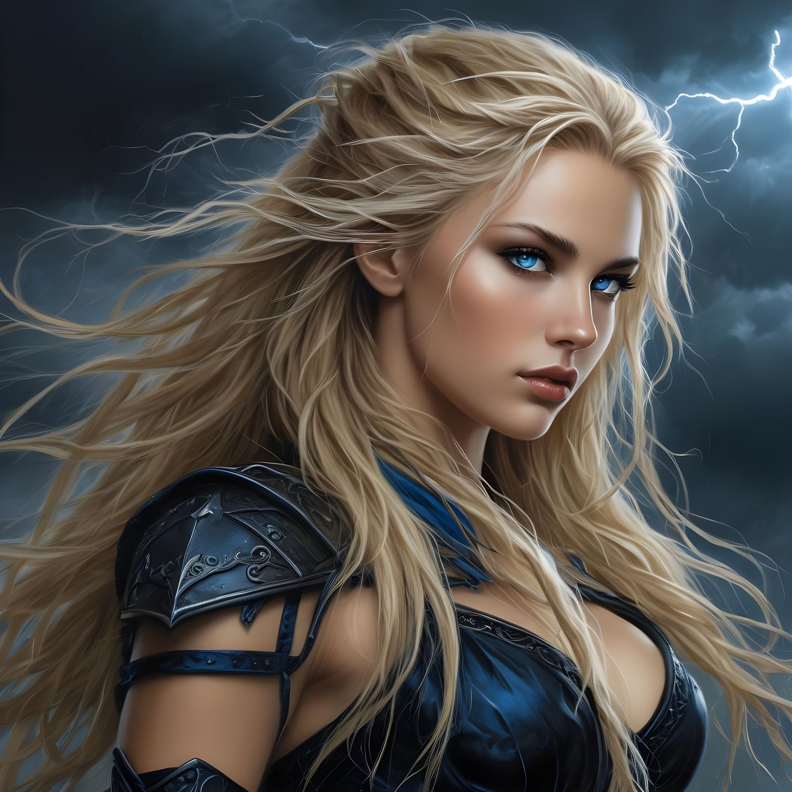 Norse Goddess in Cyberpunk-Inspired Fantasy