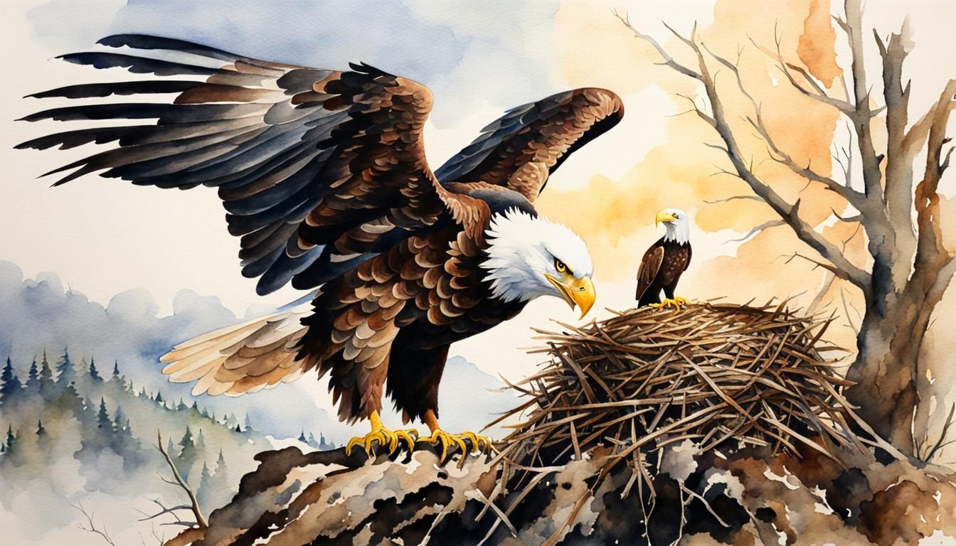 Watercolor Eagle in Empty Nest