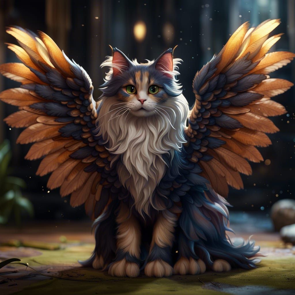 Fantastical Feline Wings in Vibrant Colors
