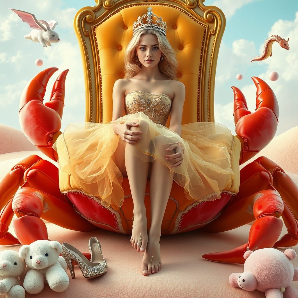Golden-Haired Woman on Plush Crab Throne