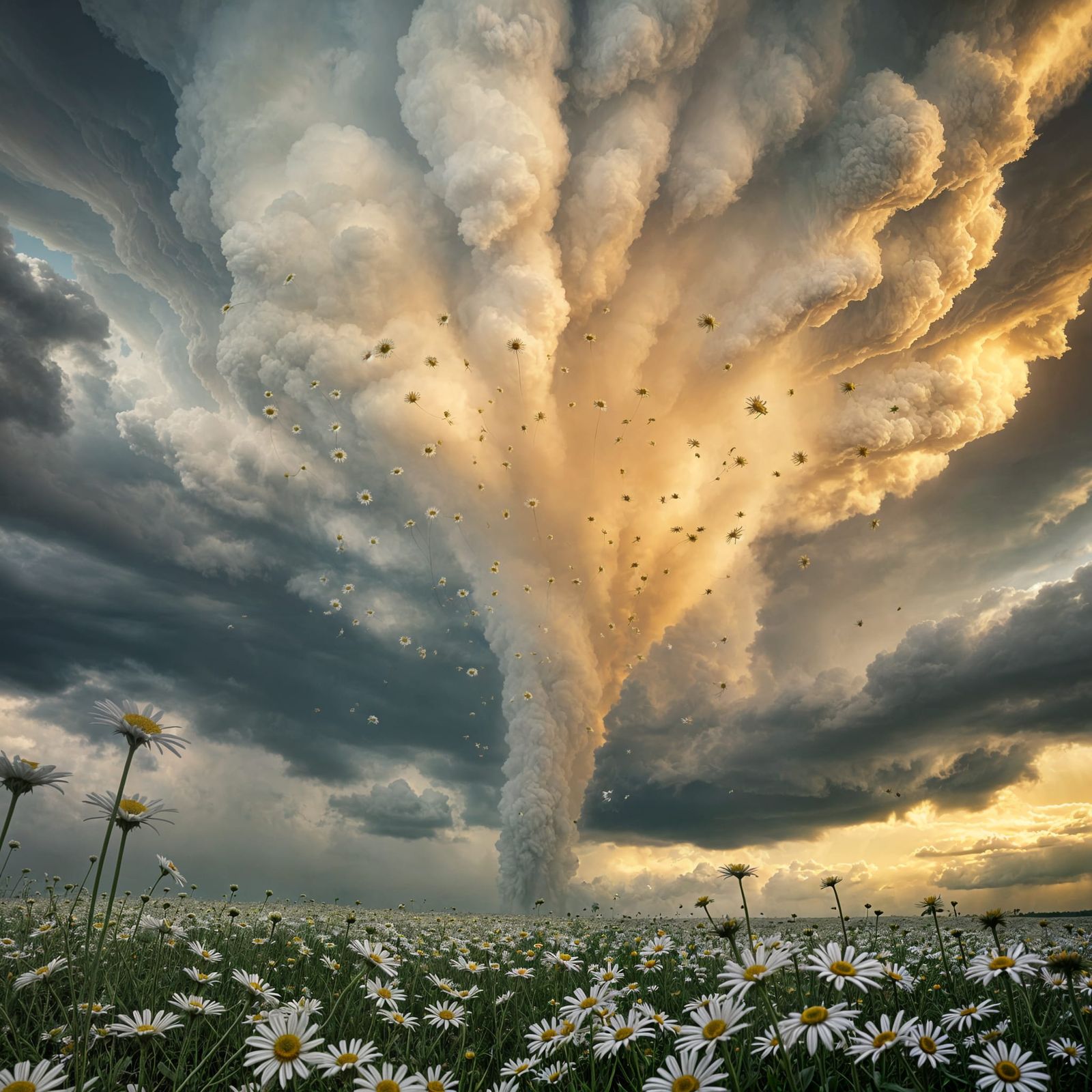 Daisy Flower Tornado Amidst Storm Clouds
