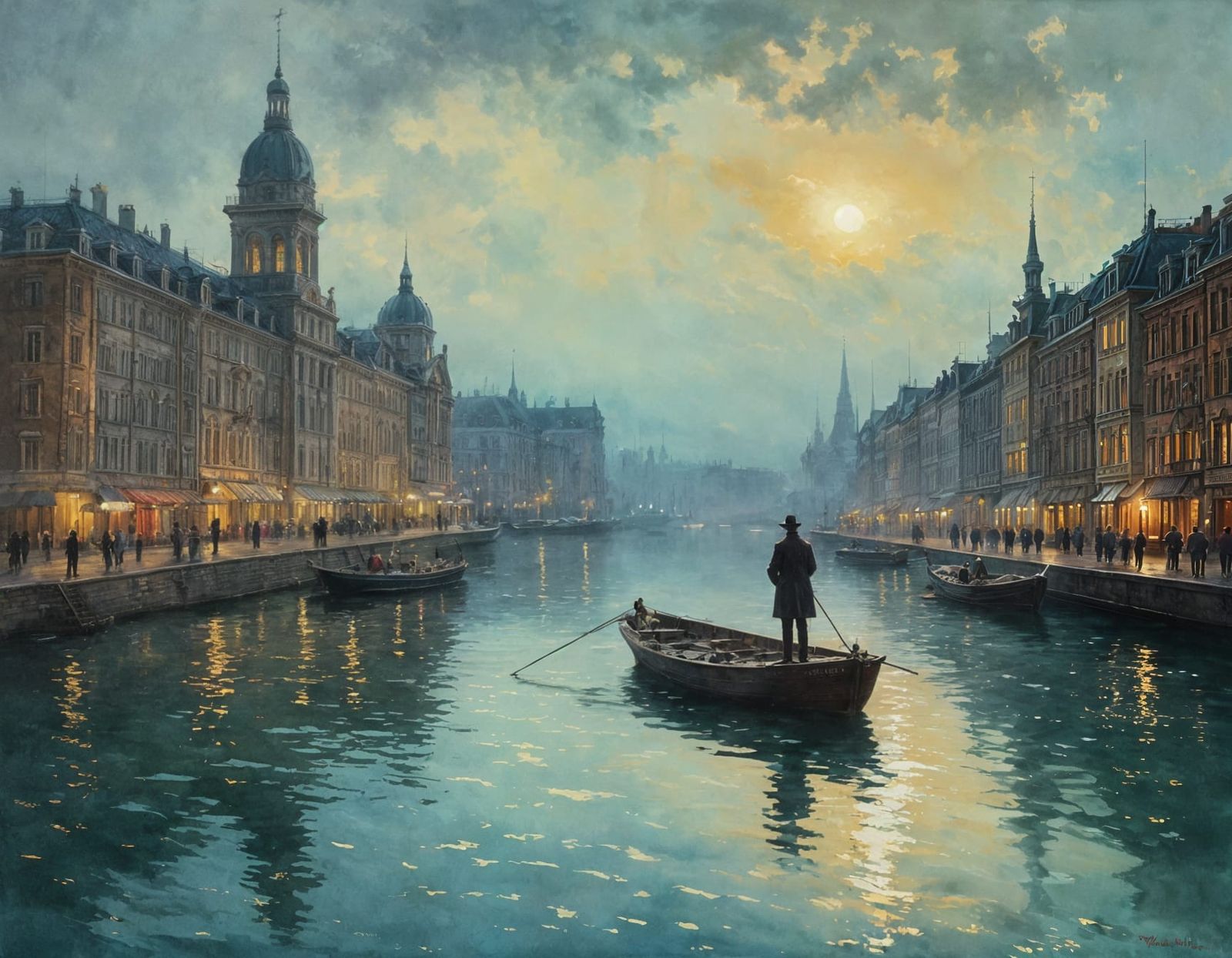 Budapest Cityscape at Dusk Watercolor Painting