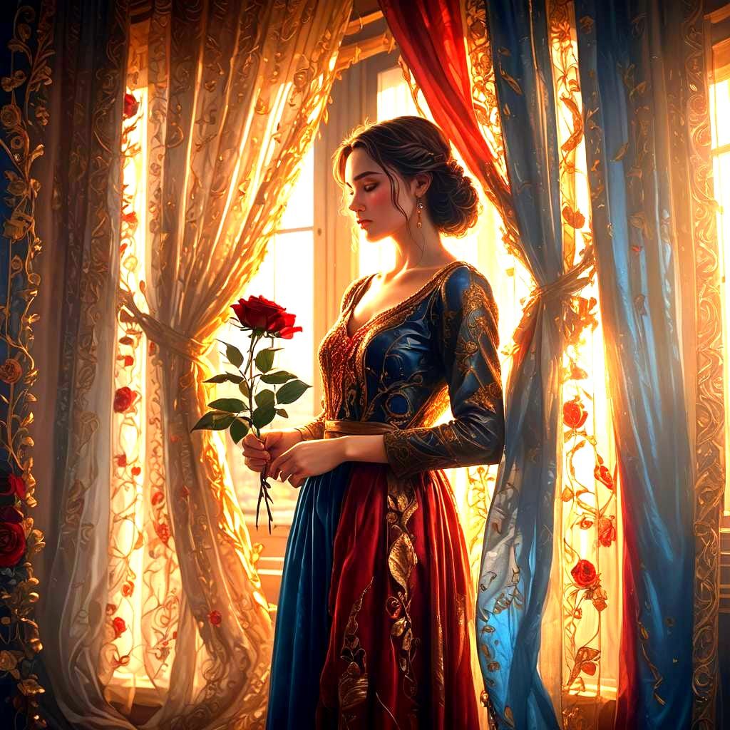 Elegant Afternoon Fantasy with Red Rose and Love Symbol