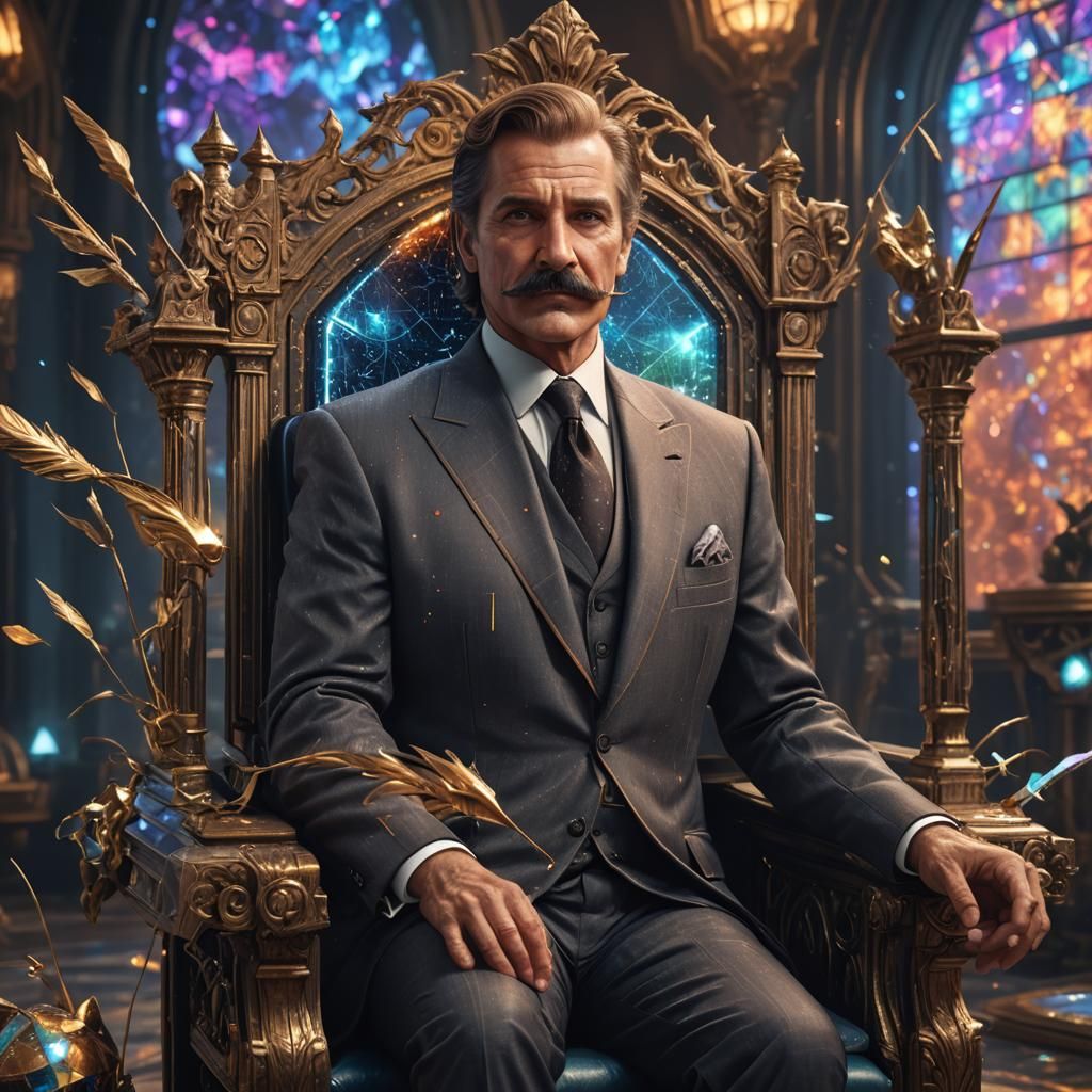 Elegant King of Digital Realms in Splendid Holographic Thron...