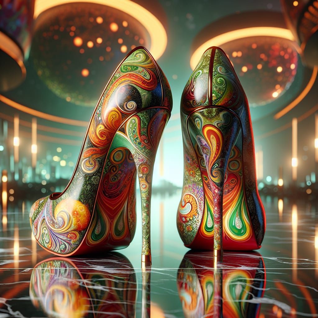 Far-Out Stiletto High Heels in Vibrant Paisley Style