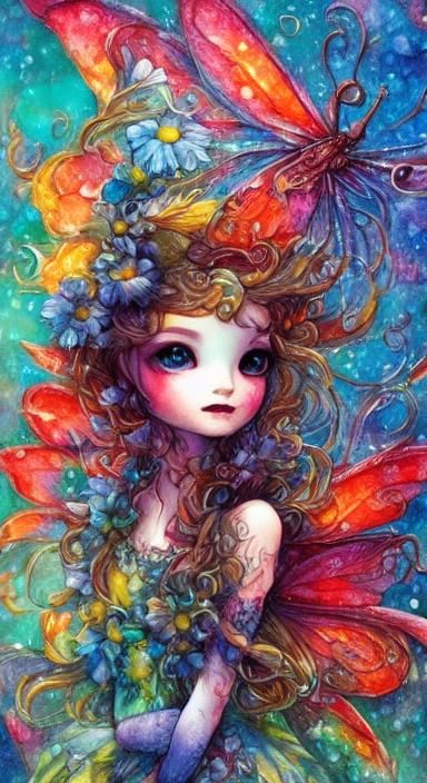 Dreamy Blue Butterfly on Silvery Glass Sphere in Ethereal Wa...