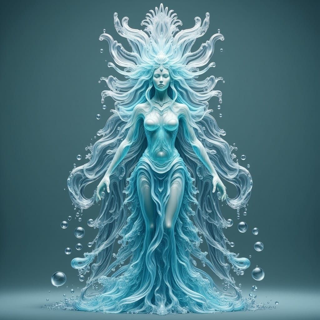 Surreal Aztec Statue in Shimmering Water Vortex