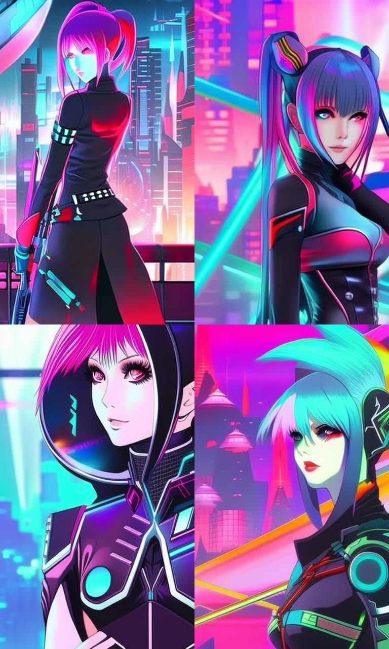 Vibrant Cyberpunk Dreamscape of a Young Anime Girl