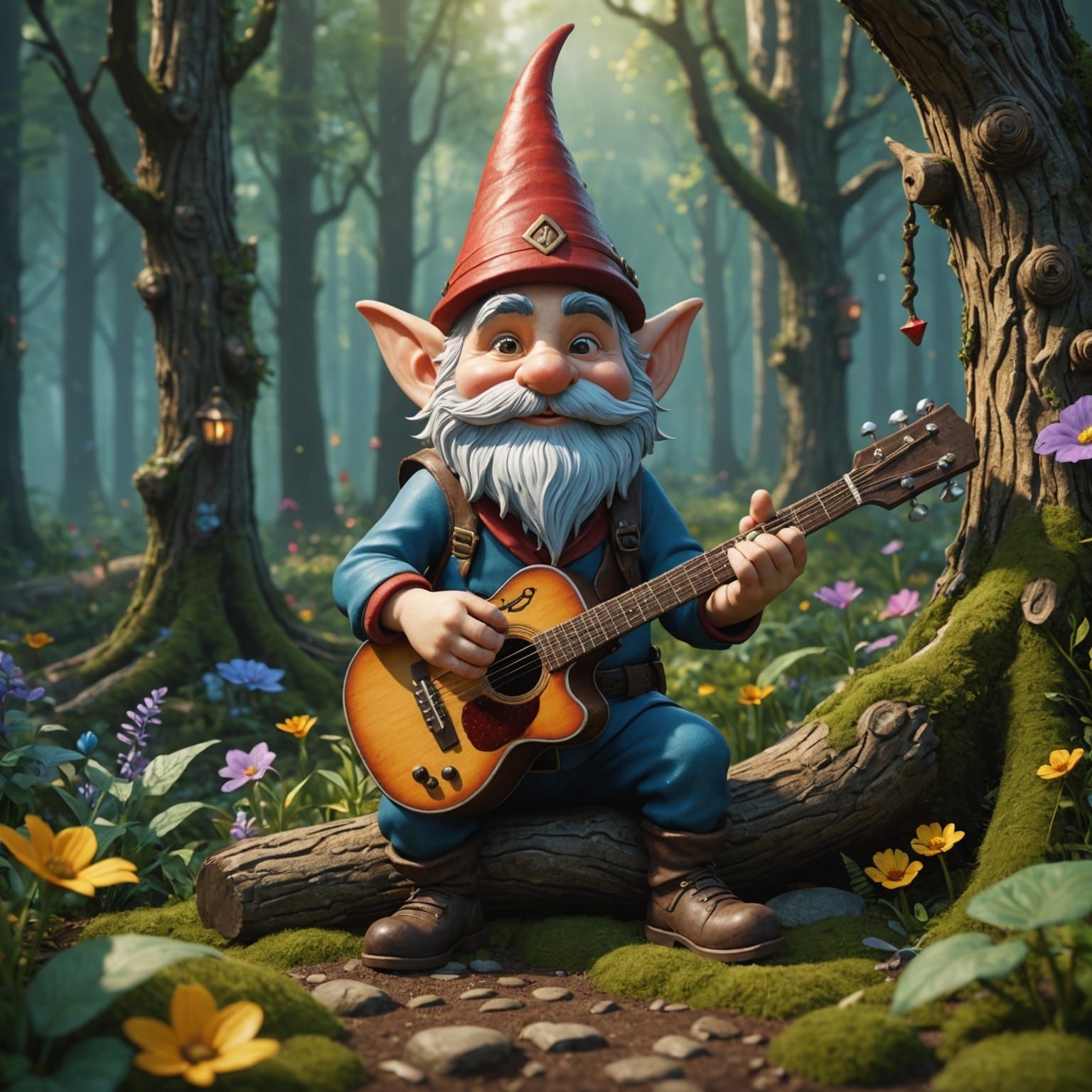 Fantastical Gnome Rockstar Performs in Enchanted Forest