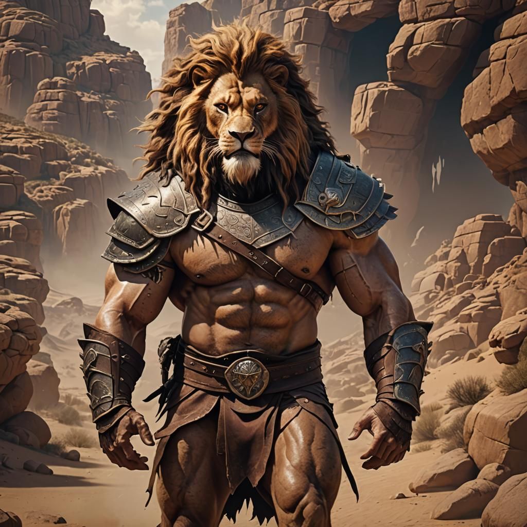 Muscular Lion Barbarian Gladiator Ready for Battle
