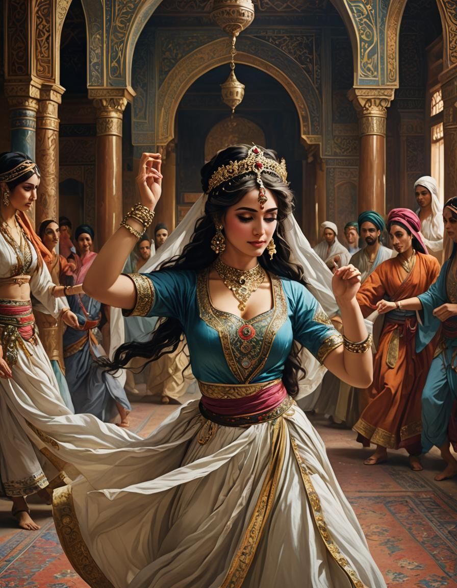 Enchanting Middle Eastern Dancer in a Resplendent Harem