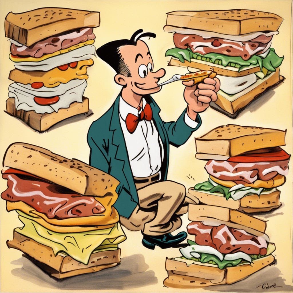Dagwood Bumstead Savoring Epic Sandwich Delights