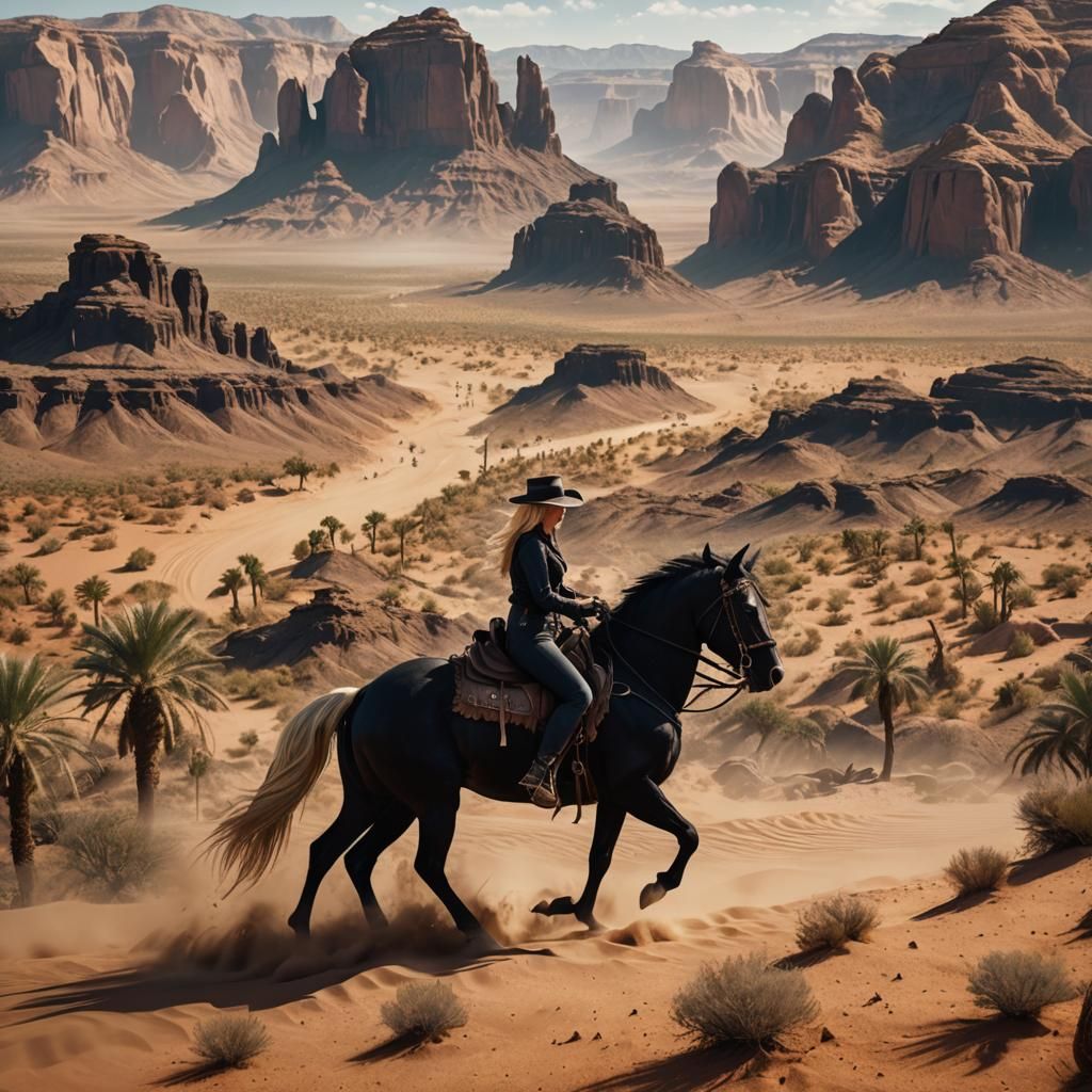 Cowgirl in a Desert Fantasy Landscape