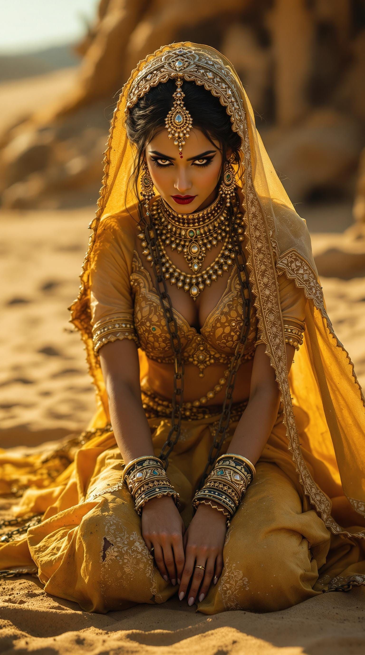 Golden Fairy in Chains: A Cinematic Desert Portrait